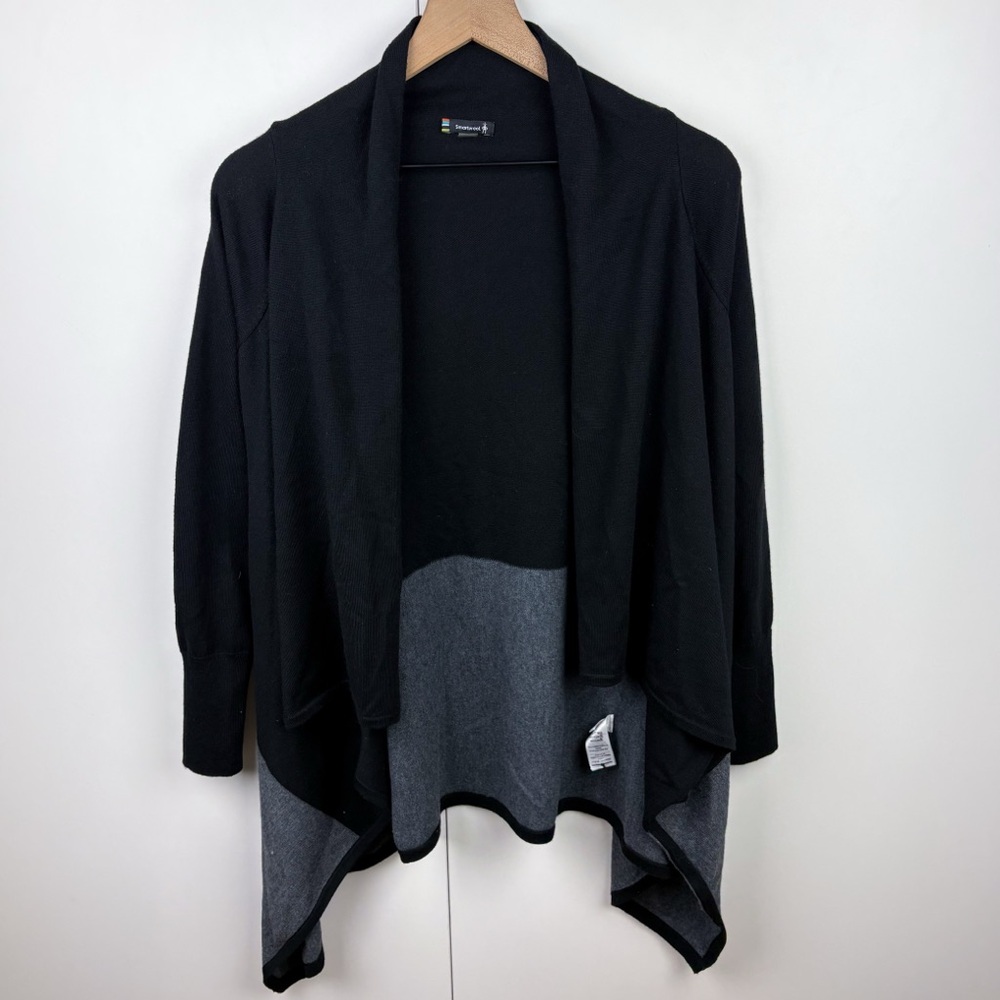 Smartwool Edgewood Wrap Sweater Cardigan Black Gray Colorblock Merino Wool Small